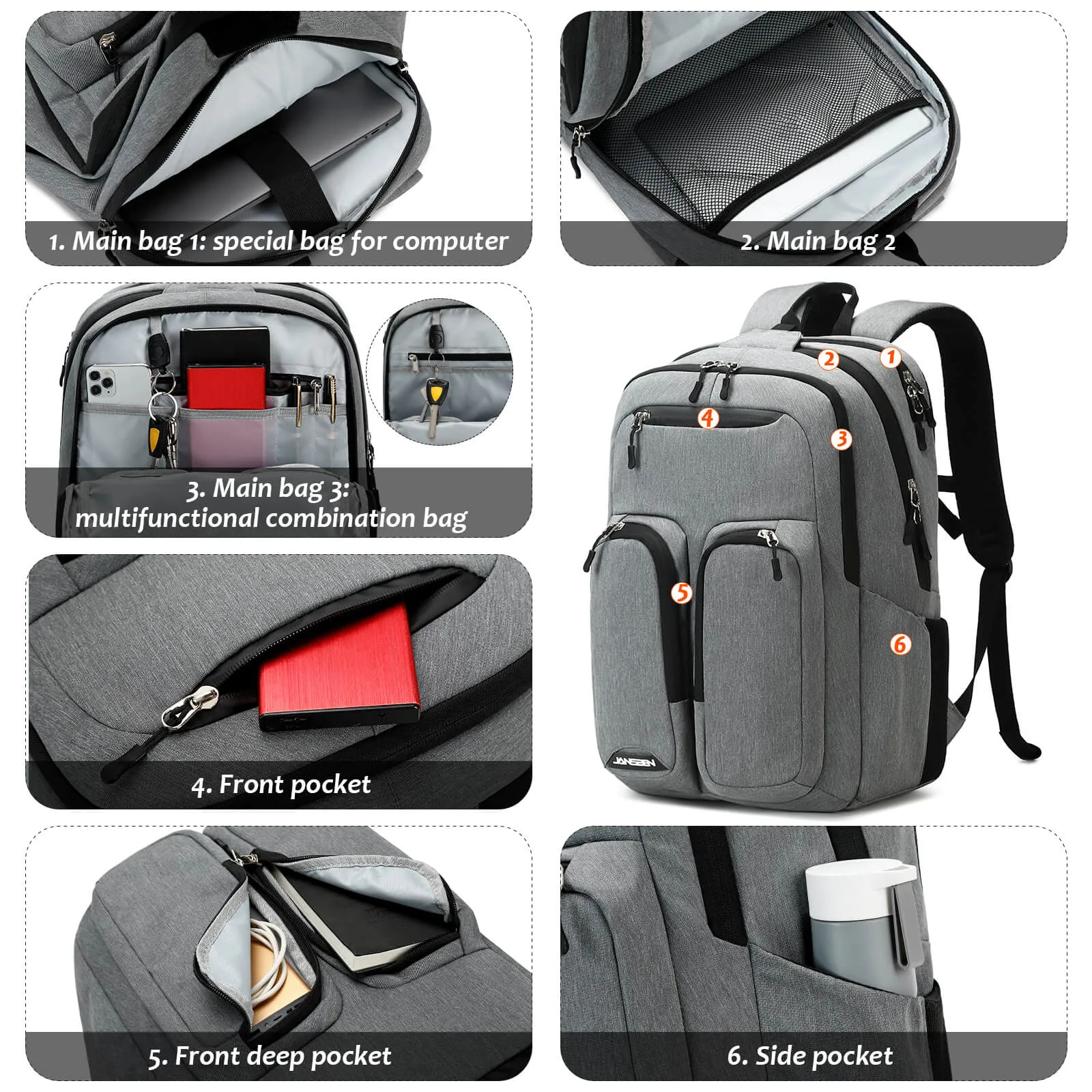 Jansben Smart Laptop Backpack fit 15.6 Inch