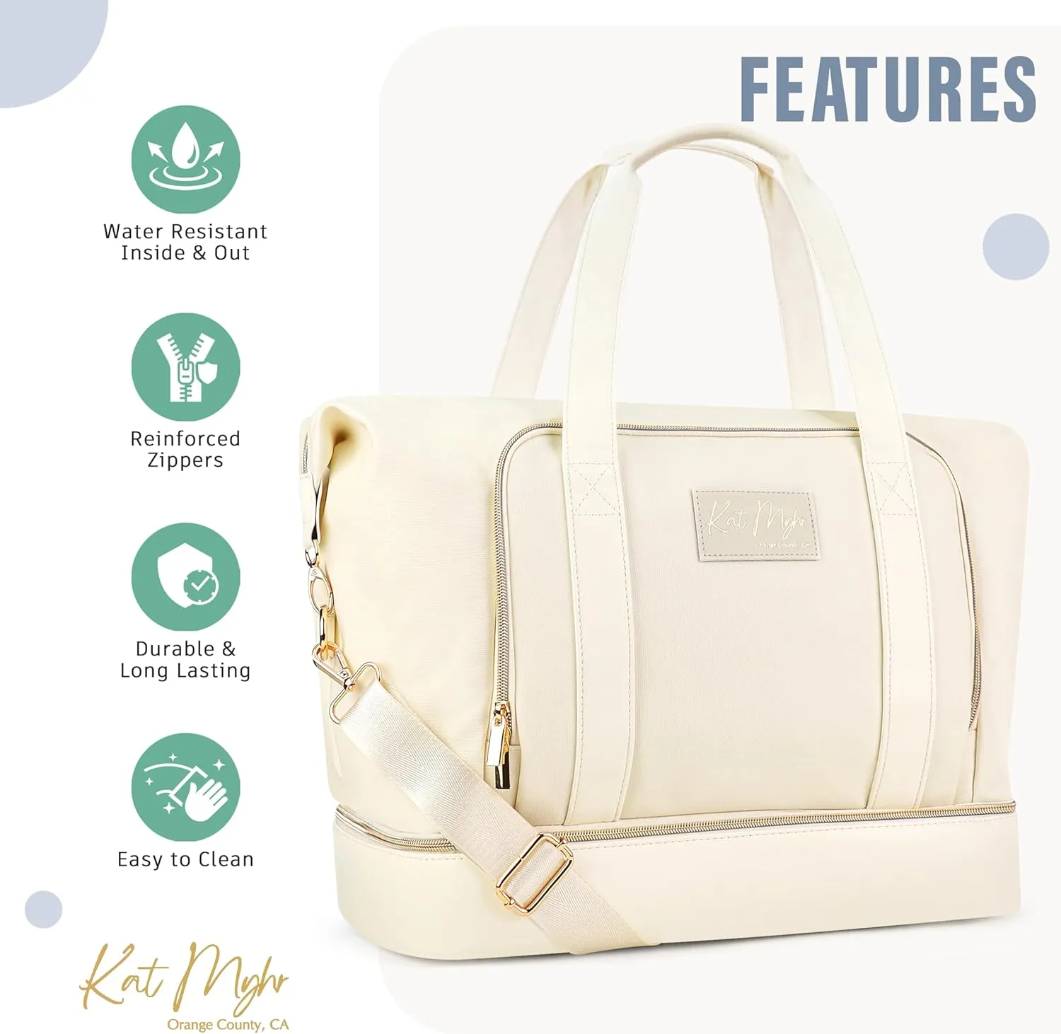 Kat Myhr Womens Weekender Travel Bag - Classic White