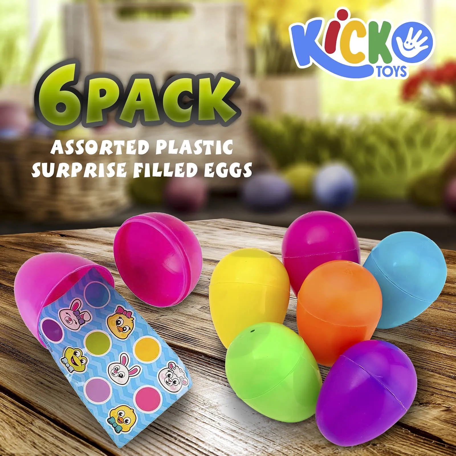 Kicko Assorted Plastic Surprise Filled Eggs - 6 Pack - with Set of Mini Colorful Surprise