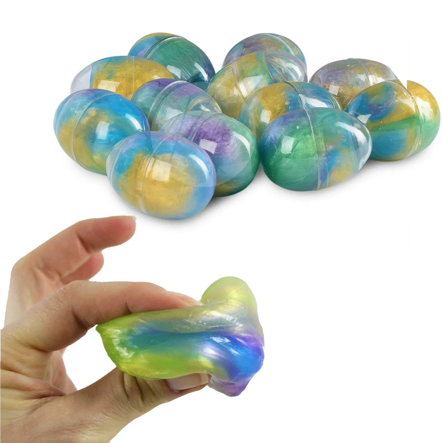 Kicko Slime Putty Easter Egg - 12 Pack Colorful Galaxy Sludgy Gooey Fidget Kit for Sensory