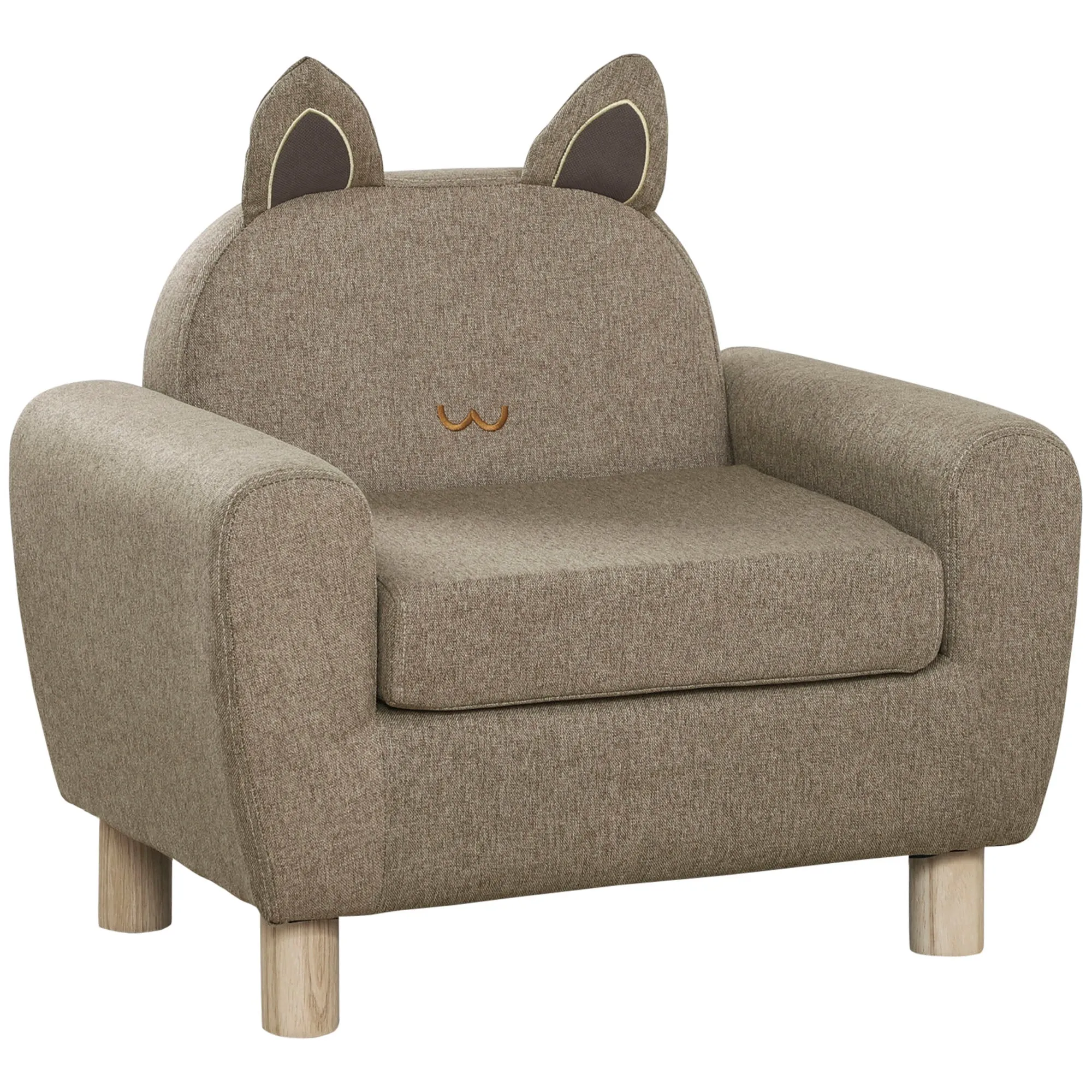 Kids Sofa Toddler Chair Children Armchair for Preschool Bedroom Playroom with Ear Modeling Wood Brown