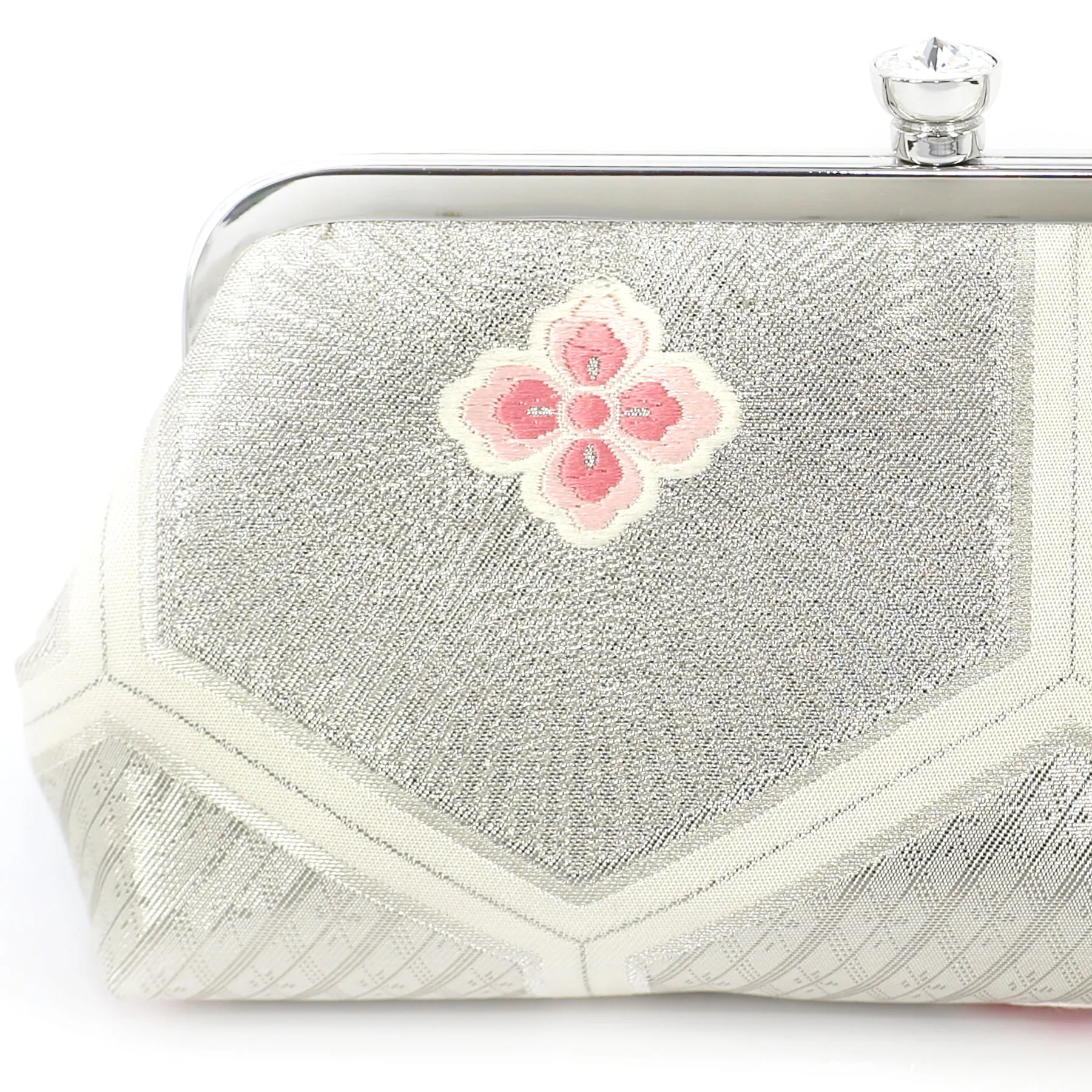 Kikko Hexagon Clutch Purse in Silver & Pink | Upcycled from vintage Japanese Obi