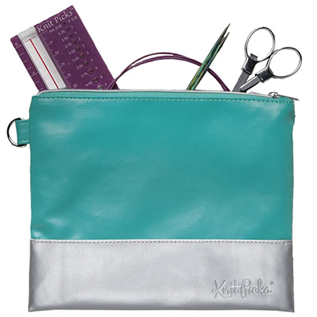 Knit Picks Zippered Pouch - Teal & Silver