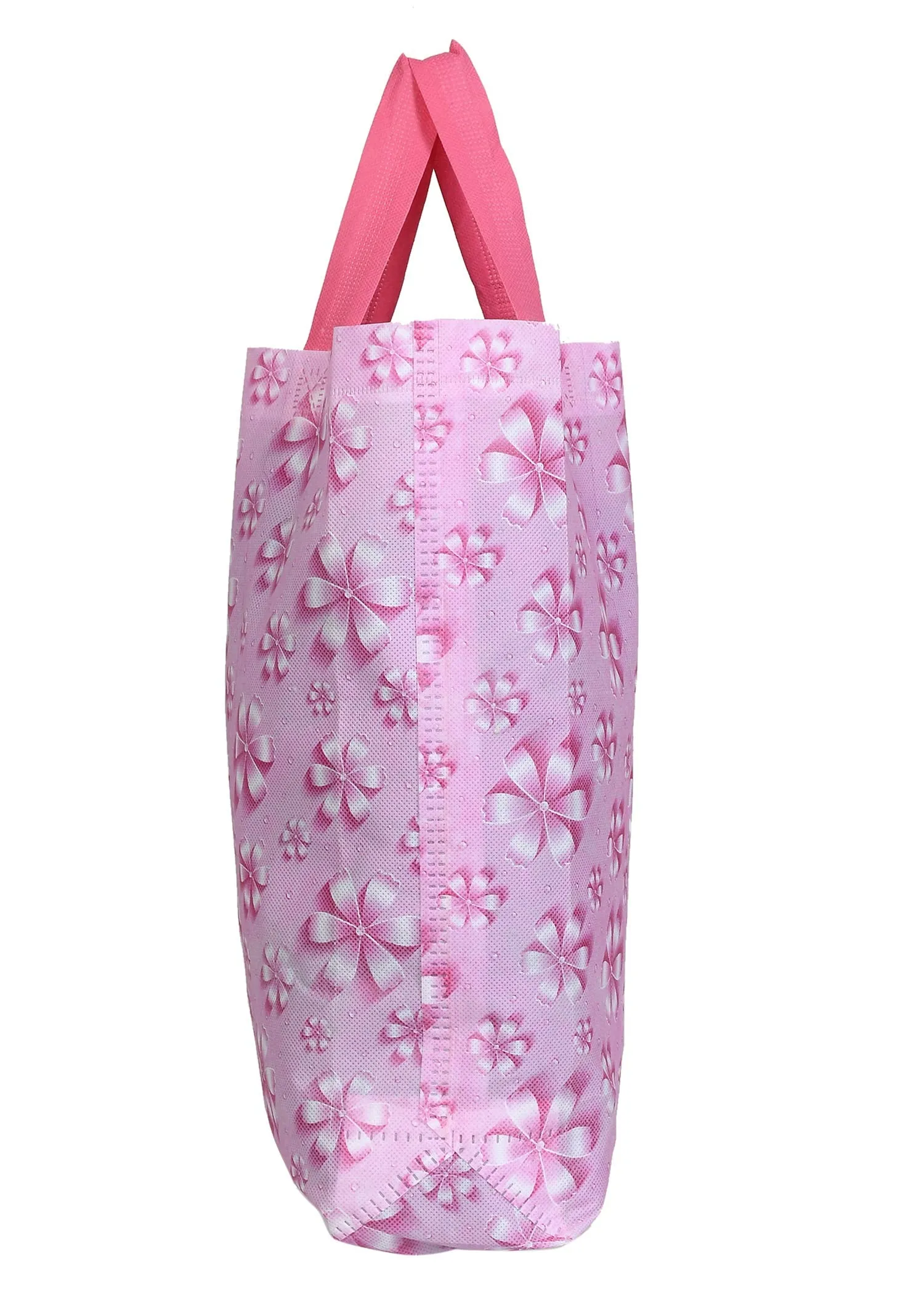 Kuber Industries Non Woven Flower Print Carry Bags with Handles - F_26_KUBBMART016972 - (Pink, 26 cm x 11 cm x 38 cm) -Eco friendly material & paper, Pack of 24