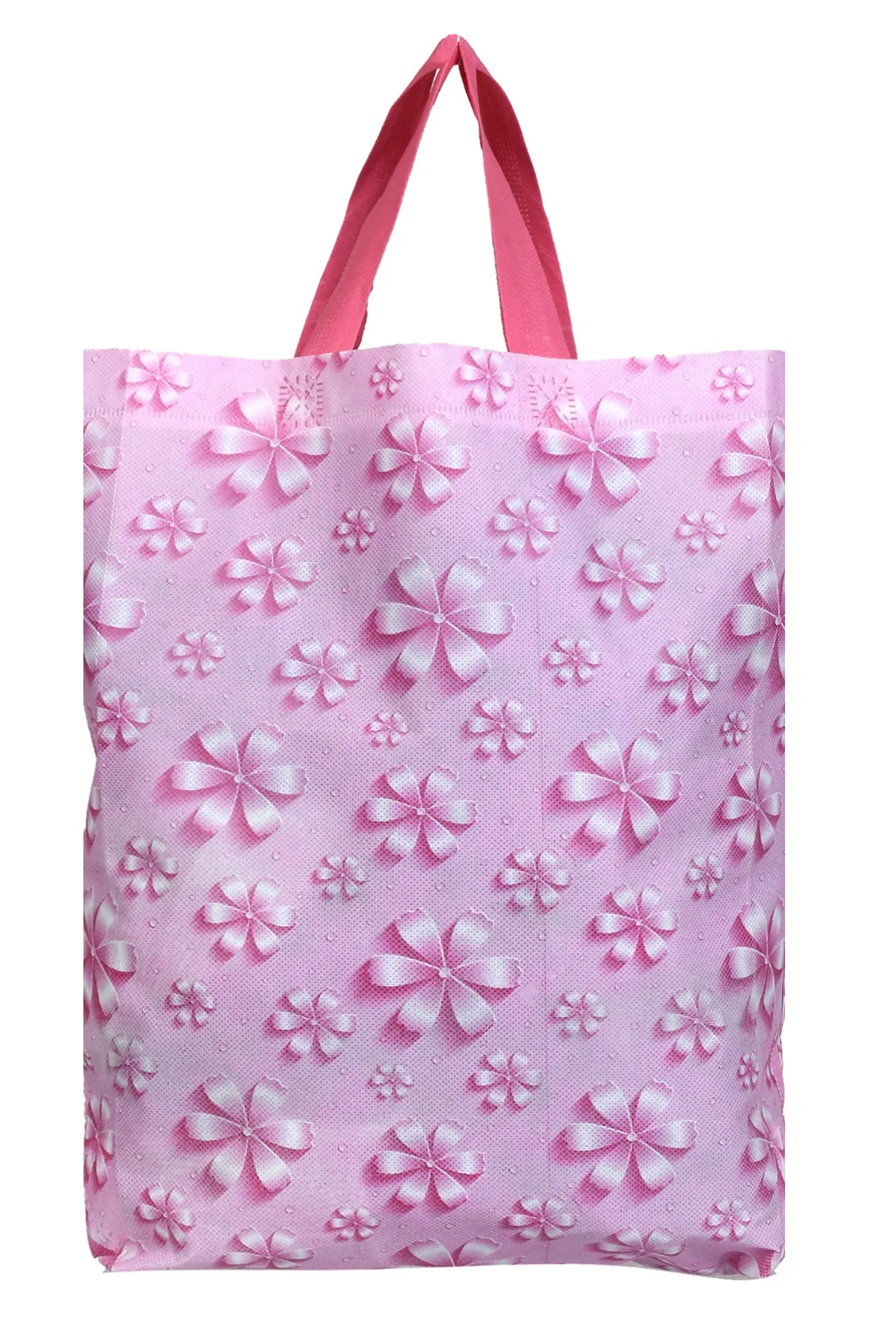 Kuber Industries Non Woven Flower Print Carry Bags with Handles - F_26_KUBBMART016972 - (Pink, 26 cm x 11 cm x 38 cm) -Eco friendly material & paper, Pack of 24