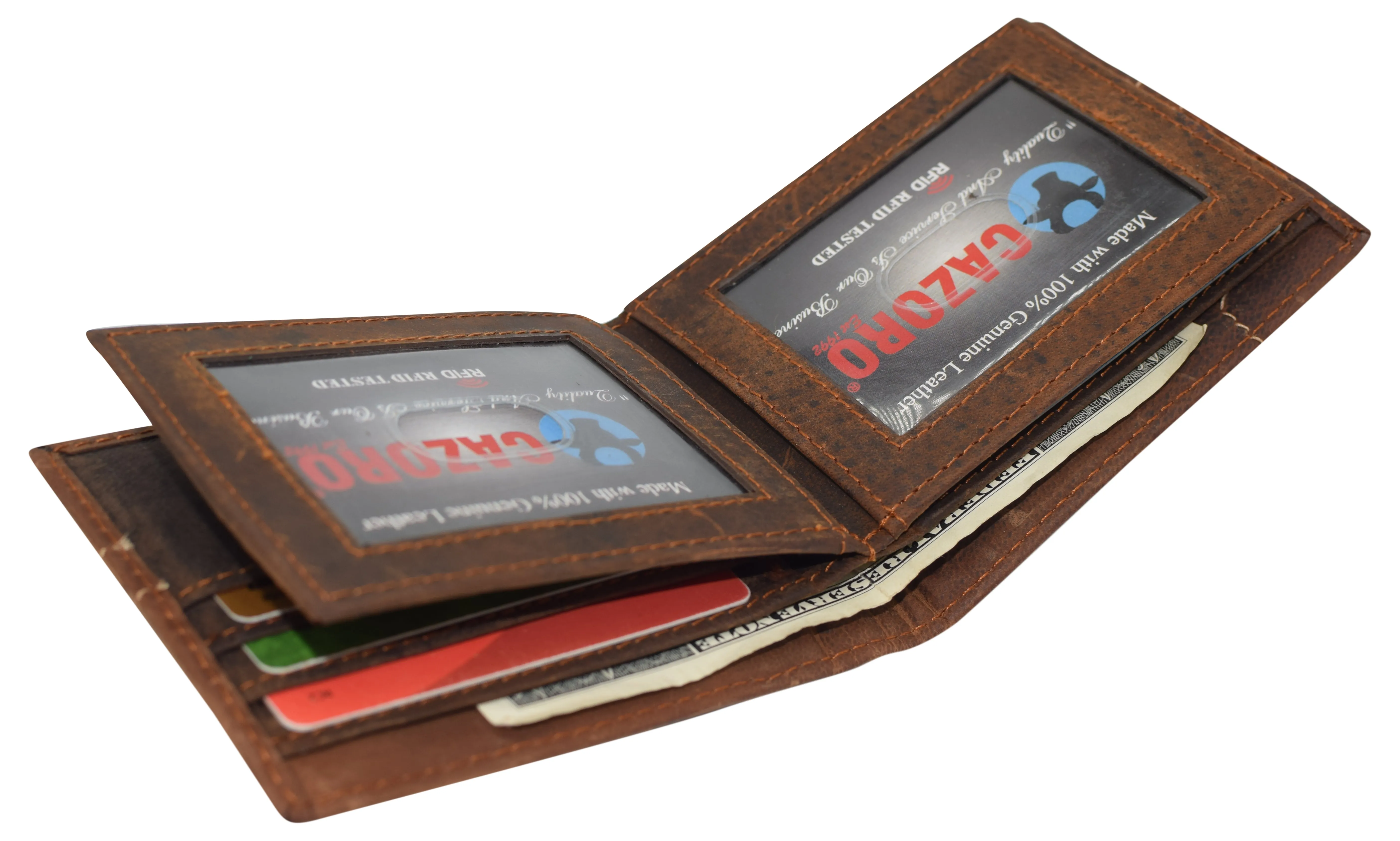 Large Bifold Double ID Window Wallet RFID blocking Vintage Leather Wallets For Men