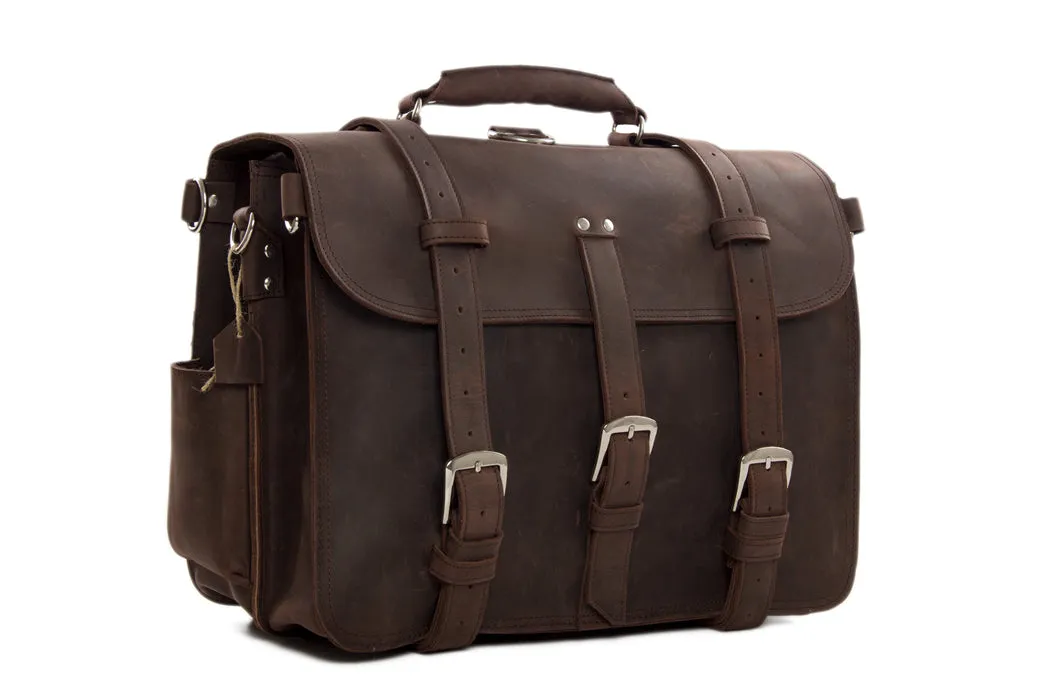 Large Capacity Travel Duffle Genuine Leather 17 Inch Laptop Briefcase Adventure Shoulder Bag