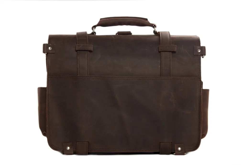 Large Capacity Travel Duffle Genuine Leather 17 Inch Laptop Briefcase Adventure Shoulder Bag