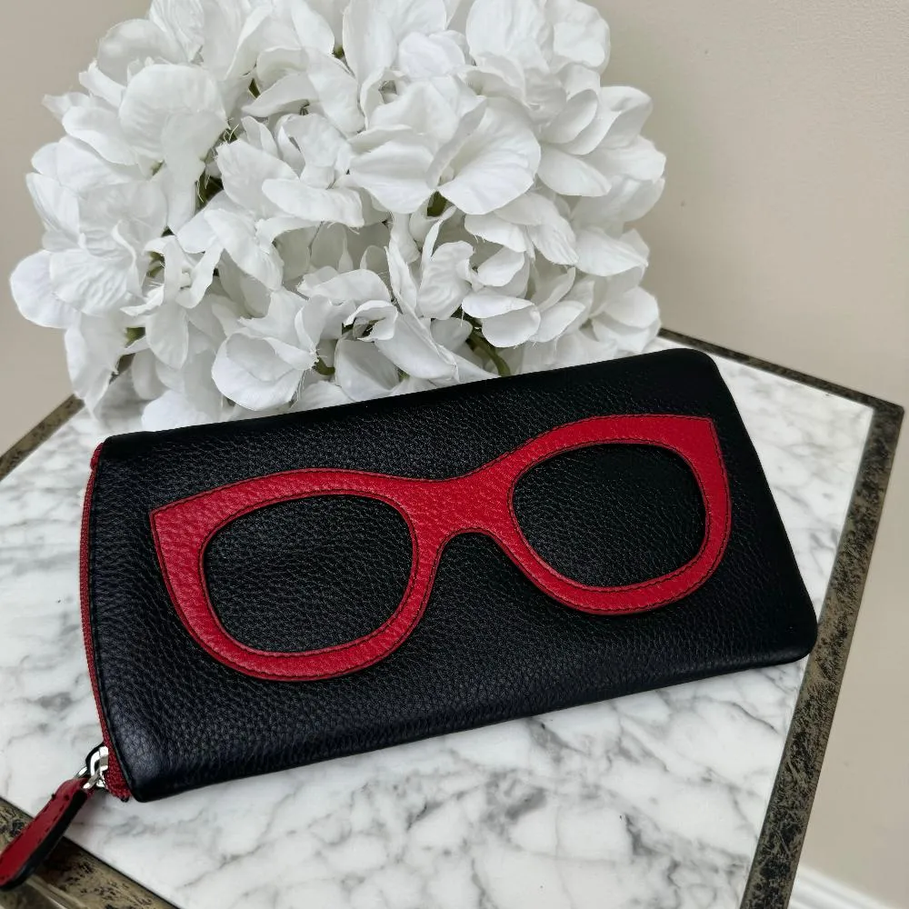 Leather Eyeglass Case with Glass Frame Print