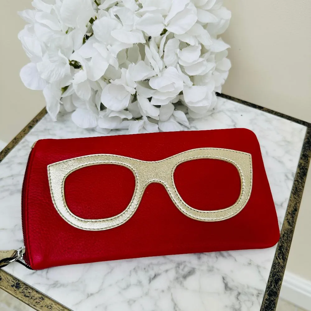 Leather Eyeglass Case with Glass Frame Print