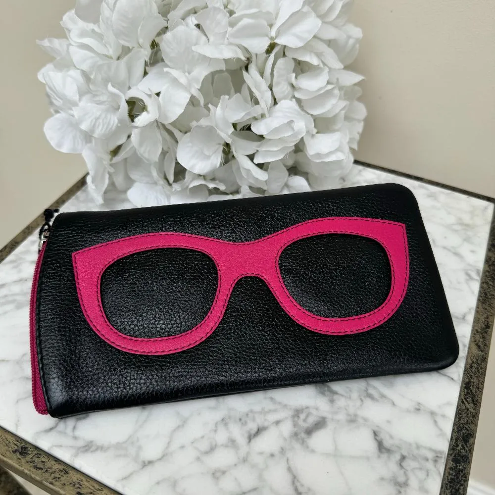 Leather Eyeglass Case with Glass Frame Print