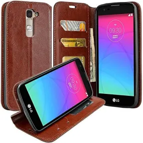 LG K7, LG Tribute 5, LG Treasure Wallet Case, Pu Leather Wallet [Kickstand] Case with ID & Credit Card Slots - Brown