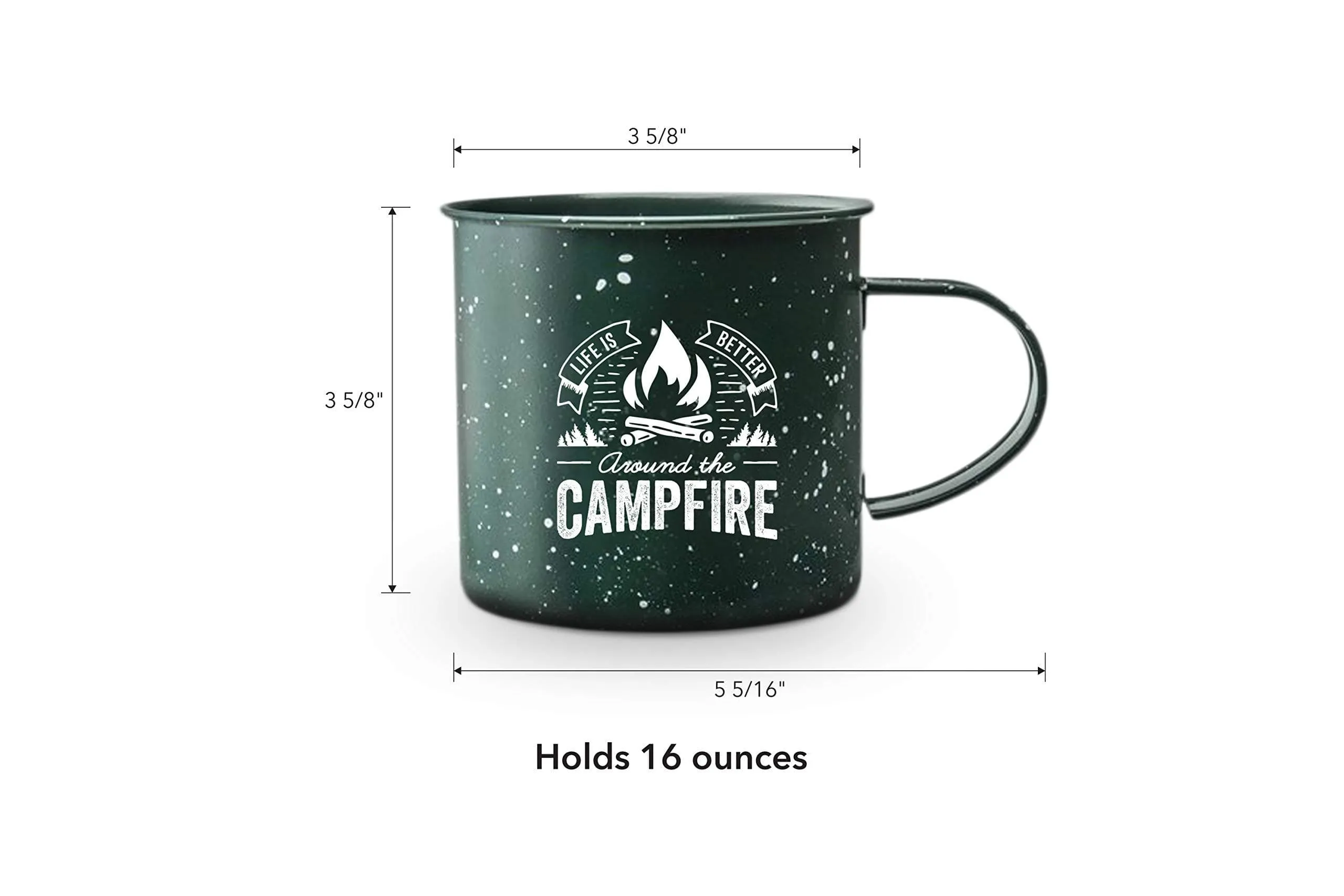 Life is Better Around the Campfire Tin Enamel Large Camping Coffee Mug (Forest Green, 16 Ounce) - Set of 2