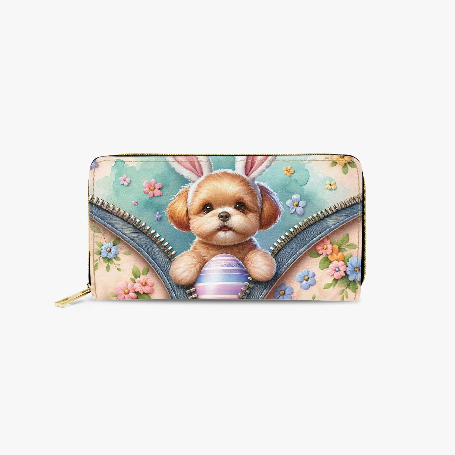 Long Type Zipper Purse, Easter, Dog with Bunny Ears, awd-1310