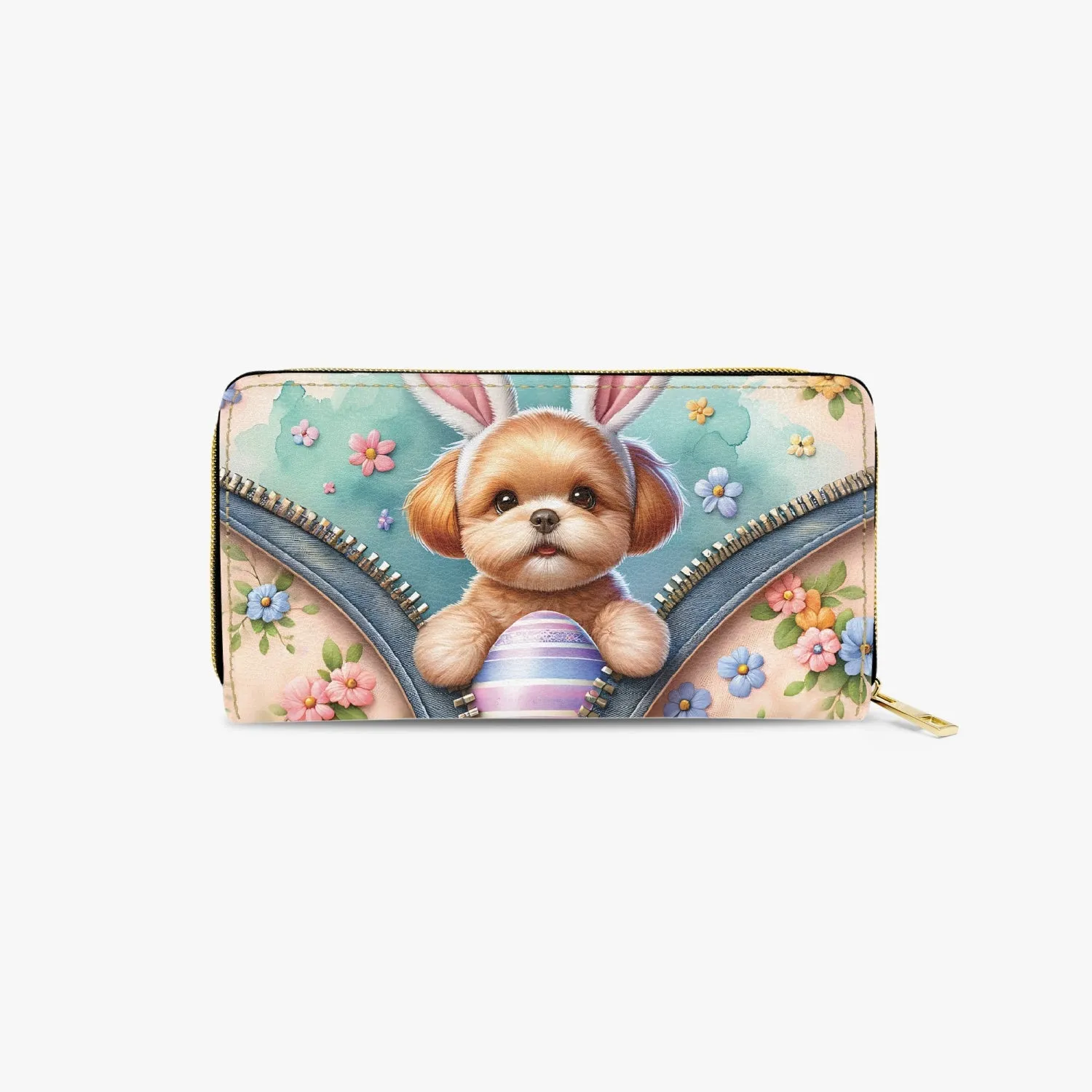 Long Type Zipper Purse, Easter, Dog with Bunny Ears, awd-1310