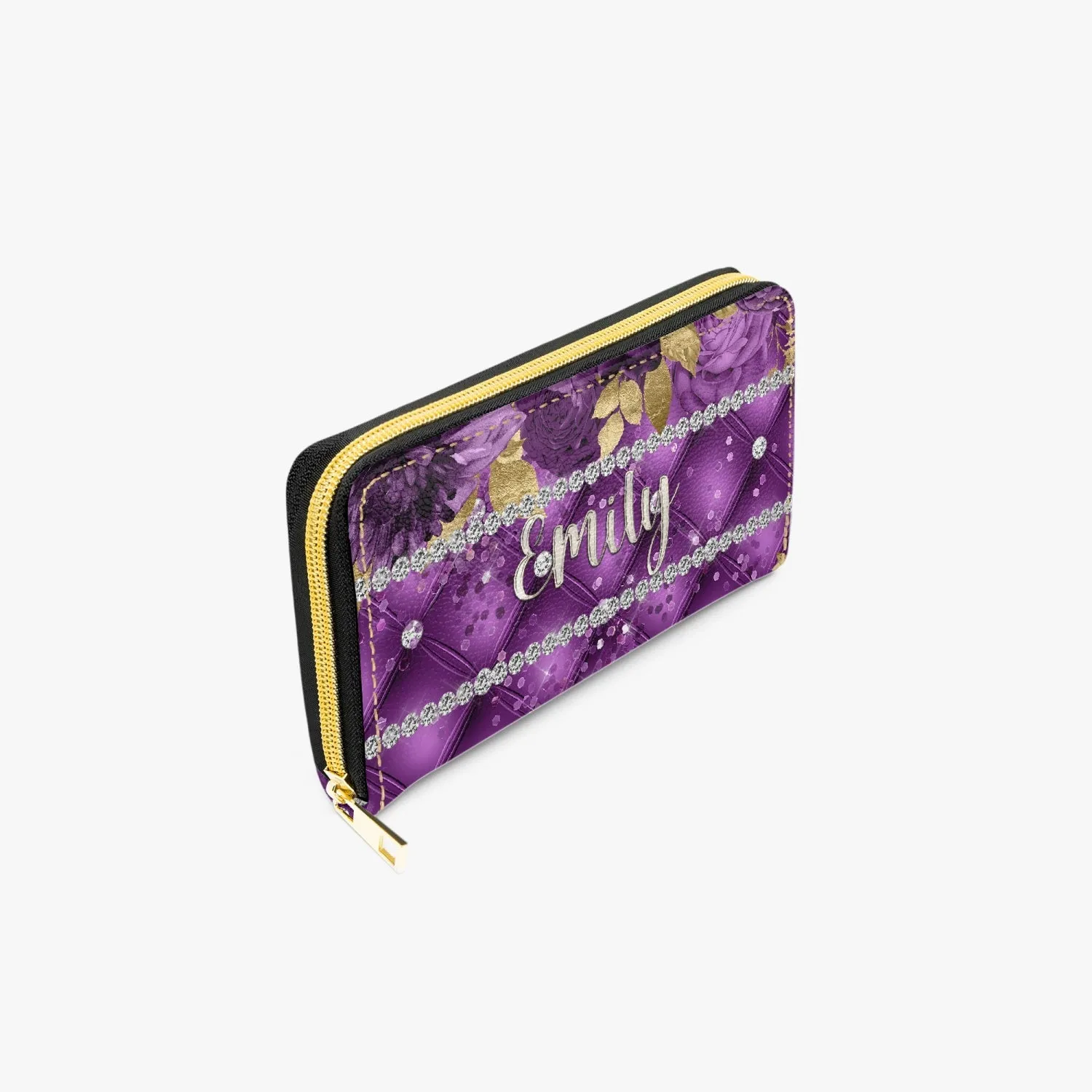 Long Type Zipper Purse - Purple Floral - Personalised