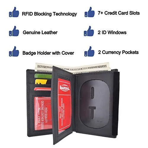 Marshal Genuine Cowhide Leather Badge RFID Wallet for Firefighters, Police etc. RFID2539TABK