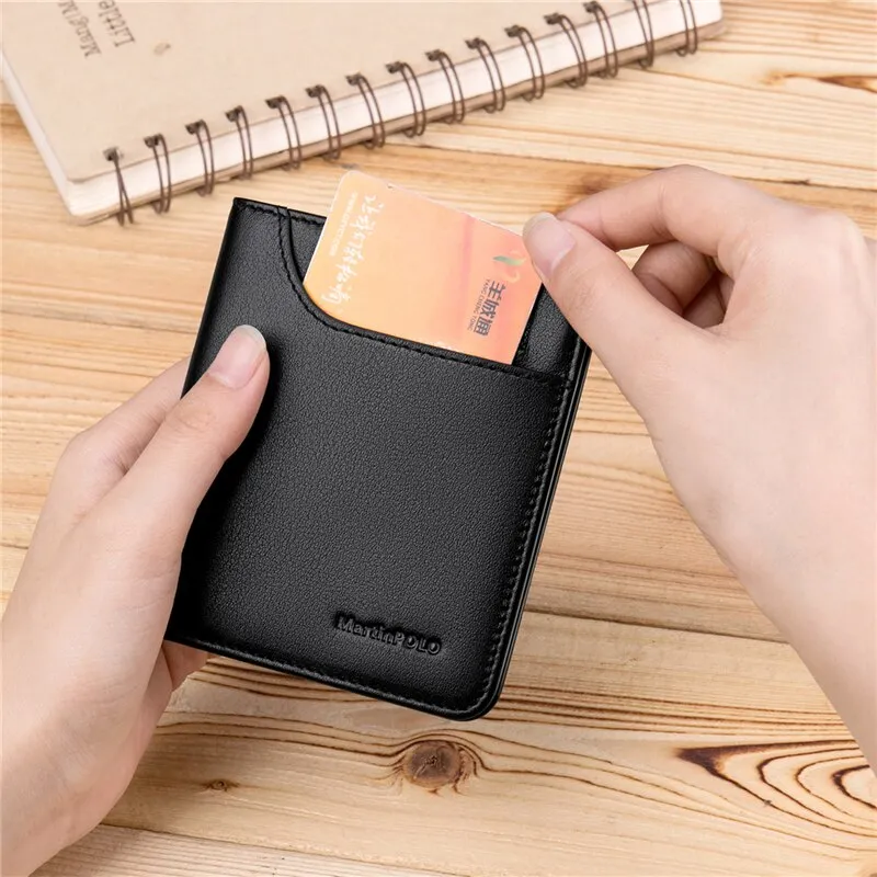 MartinPOLO Wallet Men Genuine Leather Wallet Short Design Ultra-thin Slim Coin Purse Photo And Card Holder Pure Cowhide MP1001