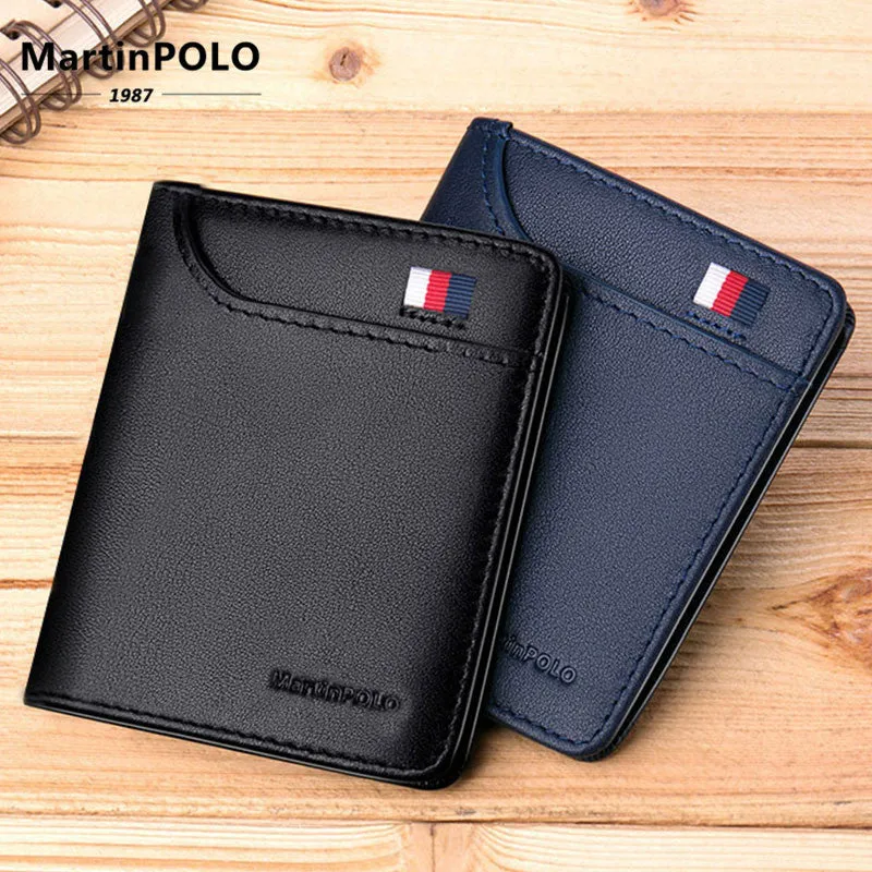 MartinPOLO Wallet Men Genuine Leather Wallet Short Design Ultra-thin Slim Coin Purse Photo And Card Holder Pure Cowhide MP1001