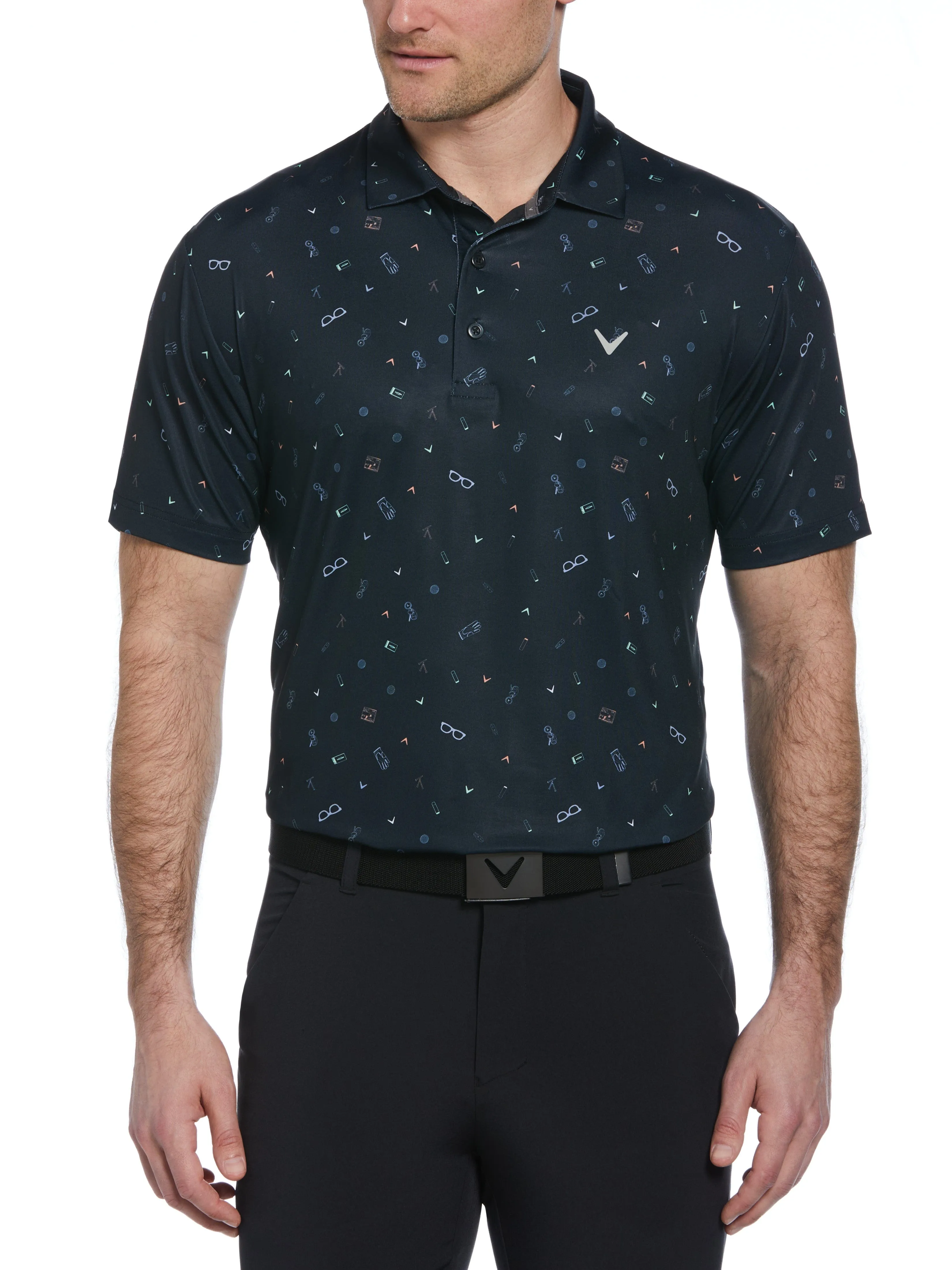 Men's All Over Golf Bag Essenials Print Polo Shirt