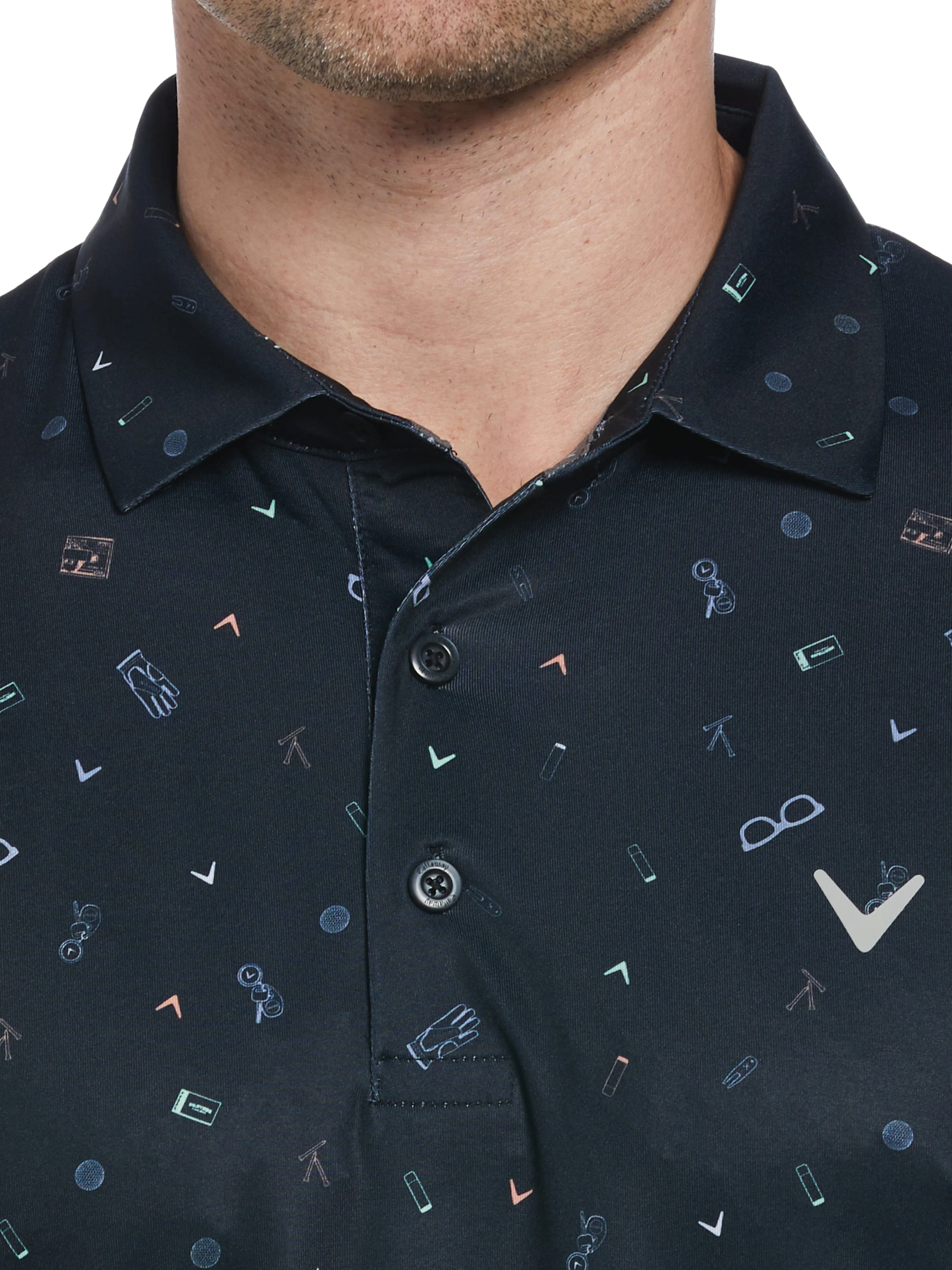 Men's All Over Golf Bag Essenials Print Polo Shirt