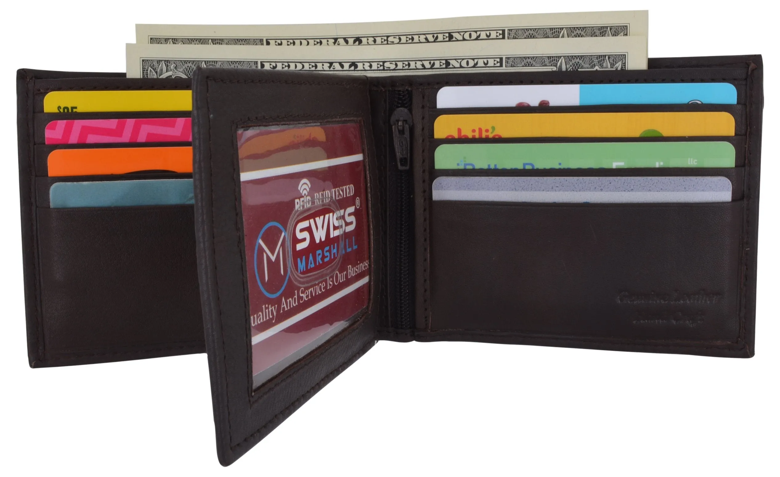 Men's Leather RFID Tested Bifold ID Card Holder Wallet by Swiss Marshall RFIDCN52