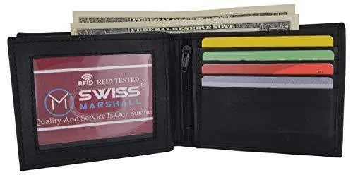 Men's Leather RFID Tested Bifold ID Card Holder Wallet by Swiss Marshall RFIDCN52