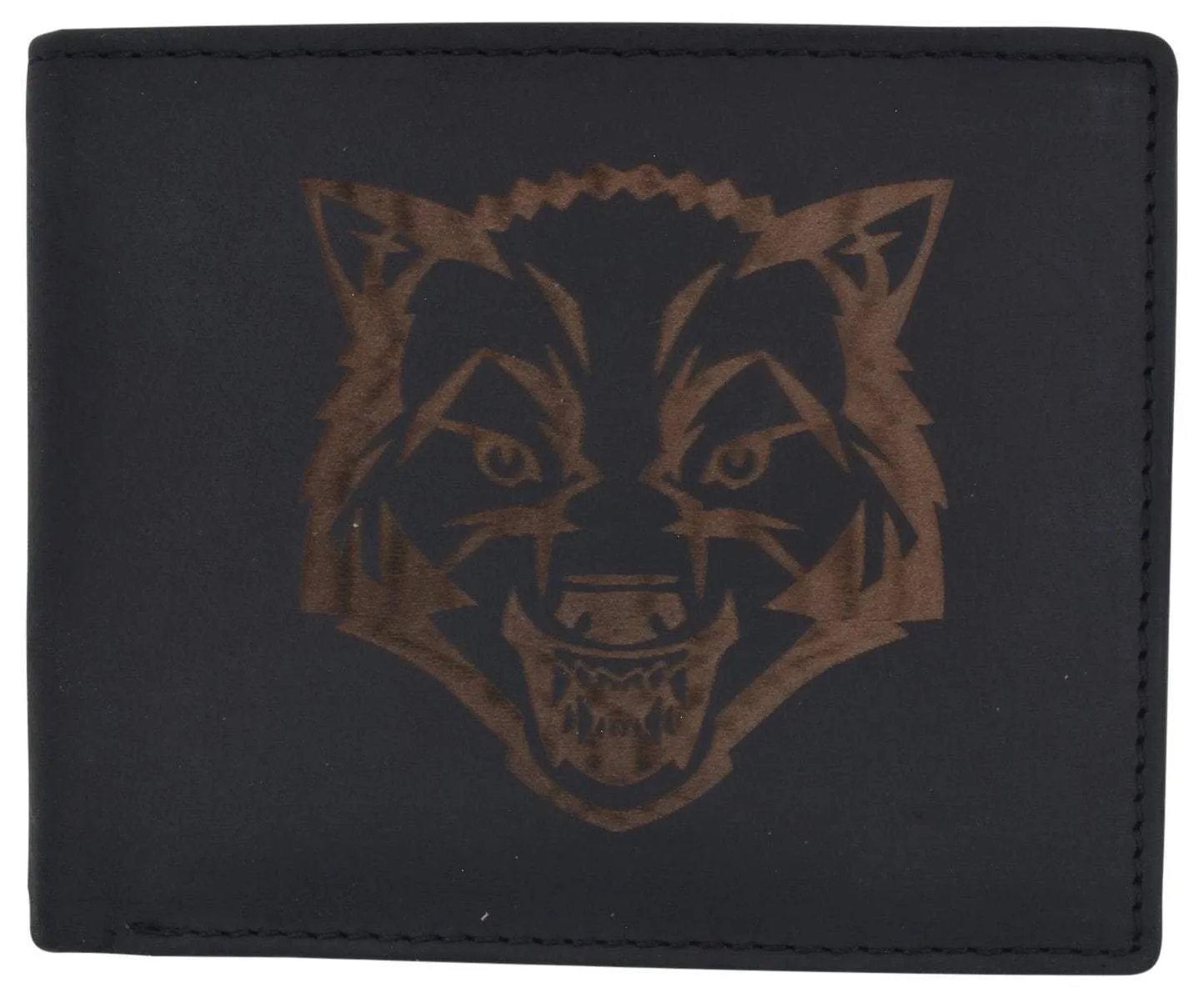 Mens Wolf Logo RFID Blocking Genuine Leather Card ID Bifold Wallet