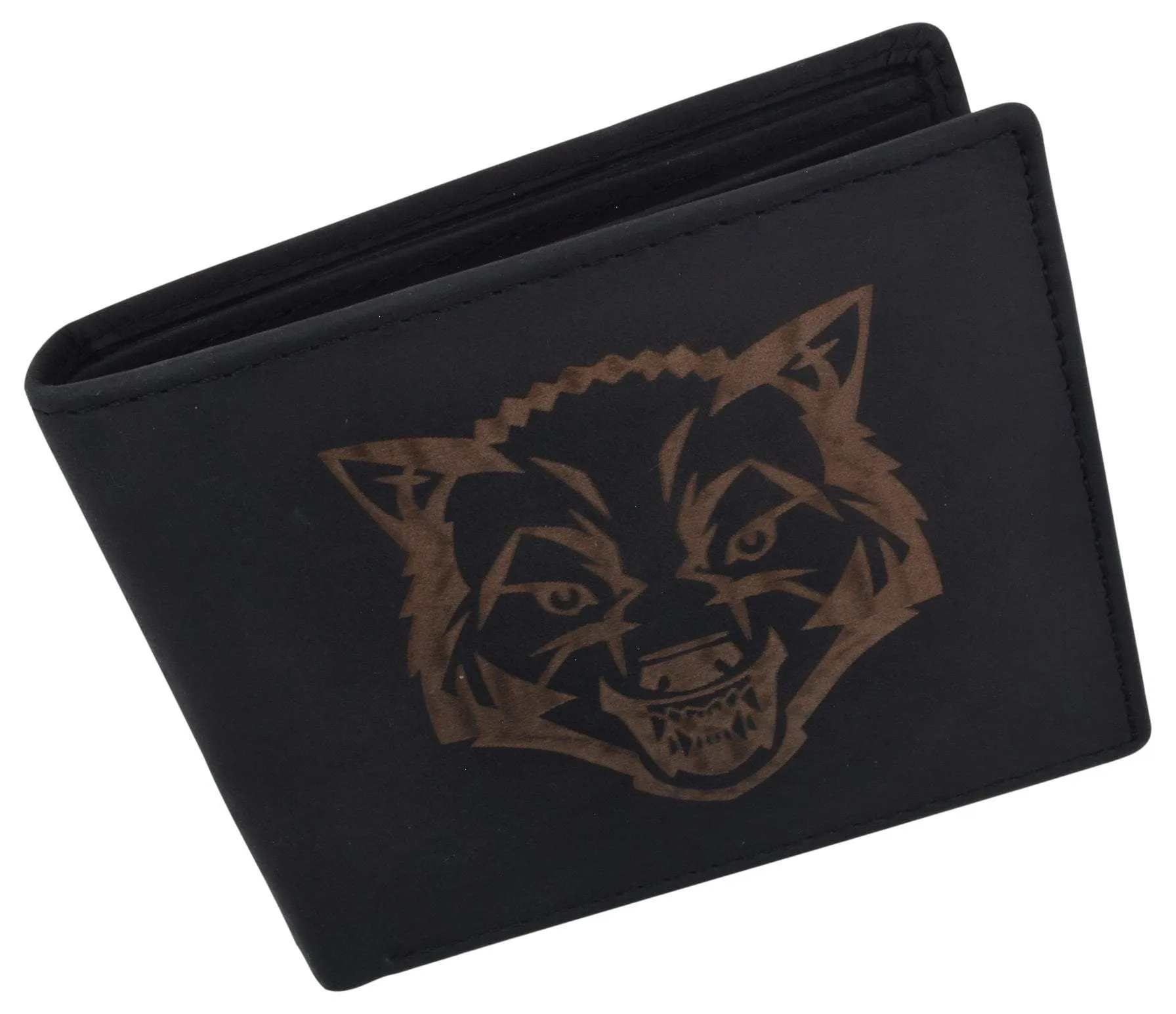 Mens Wolf Logo RFID Blocking Genuine Leather Card ID Bifold Wallet