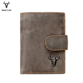 Mingclan Men Wallet Crazy Horse Original Leather Male Wallets Rfid Blocking Coin Purse Flip ID Credit Card Holder Hidden Pocket