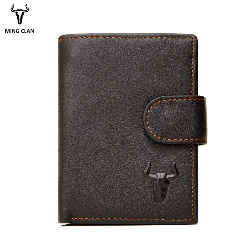 Mingclan Men Wallet Crazy Horse Original Leather Male Wallets Rfid Blocking Coin Purse Flip ID Credit Card Holder Hidden Pocket