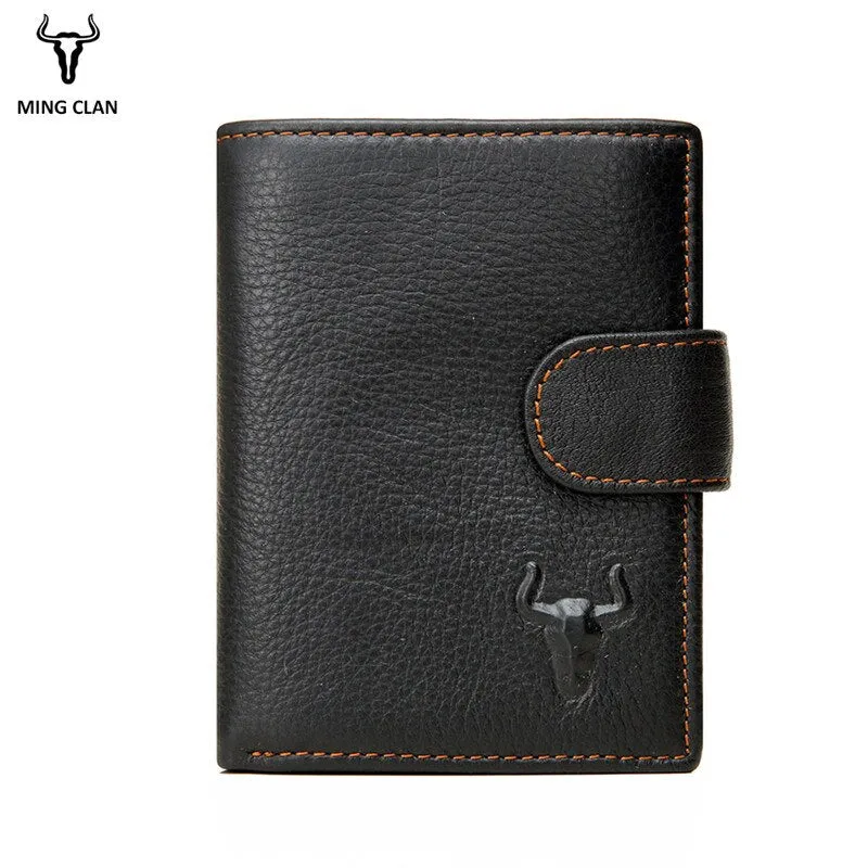 Mingclan Men Wallet Crazy Horse Original Leather Male Wallets Rfid Blocking Coin Purse Flip ID Credit Card Holder Hidden Pocket