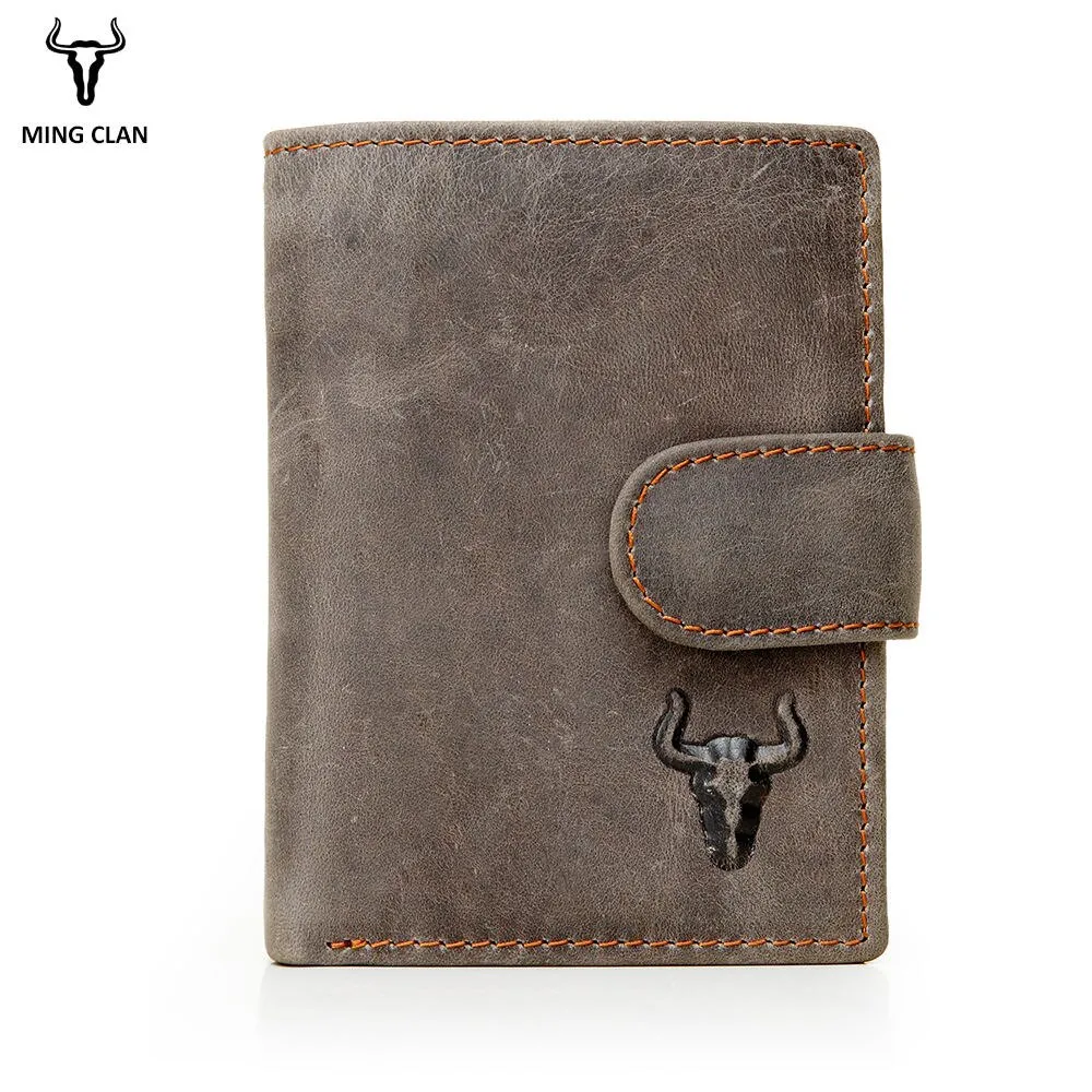 Mingclan Men Wallet Crazy Horse Original Leather Male Wallets Rfid Blocking Coin Purse Flip ID Credit Card Holder Hidden Pocket