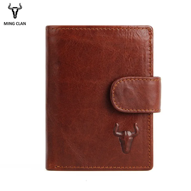 Mingclan Men Wallet Crazy Horse Original Leather Male Wallets Rfid Blocking Coin Purse Flip ID Credit Card Holder Hidden Pocket