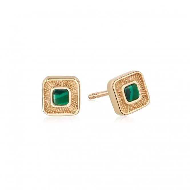 Mini Malachite Palm Stud 18ct Gold Plated Earrings WE13_GP