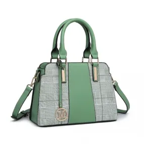 Miss Lulu Gingham Plaid Panel Shoulder Bag - Green | Stylish & Versatile Women's Handbag