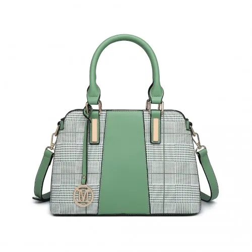 Miss Lulu Gingham Plaid Panel Shoulder Bag - Green | Stylish & Versatile Women's Handbag