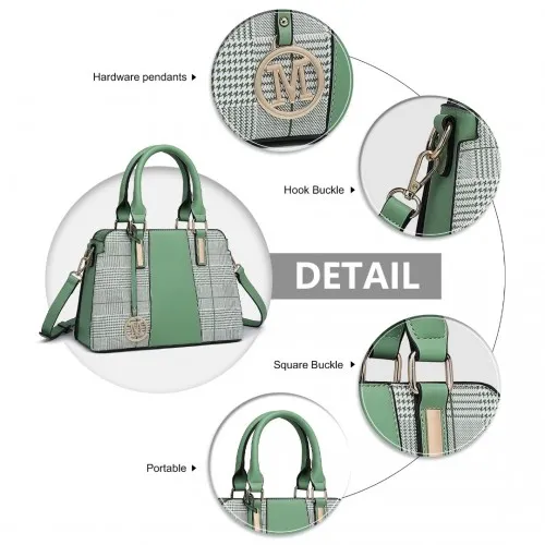 Miss Lulu Gingham Plaid Panel Shoulder Bag - Green | Stylish & Versatile Women's Handbag