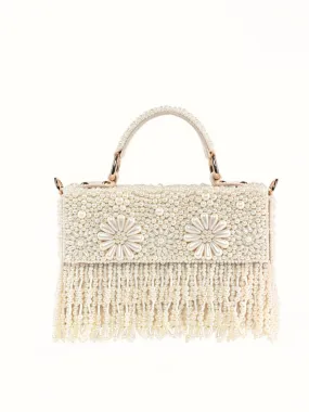 Nasrin Ivory Embellished Box Bag