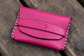 No.36 Personalized Basic Flap Handmade Leather Wallet - Pink