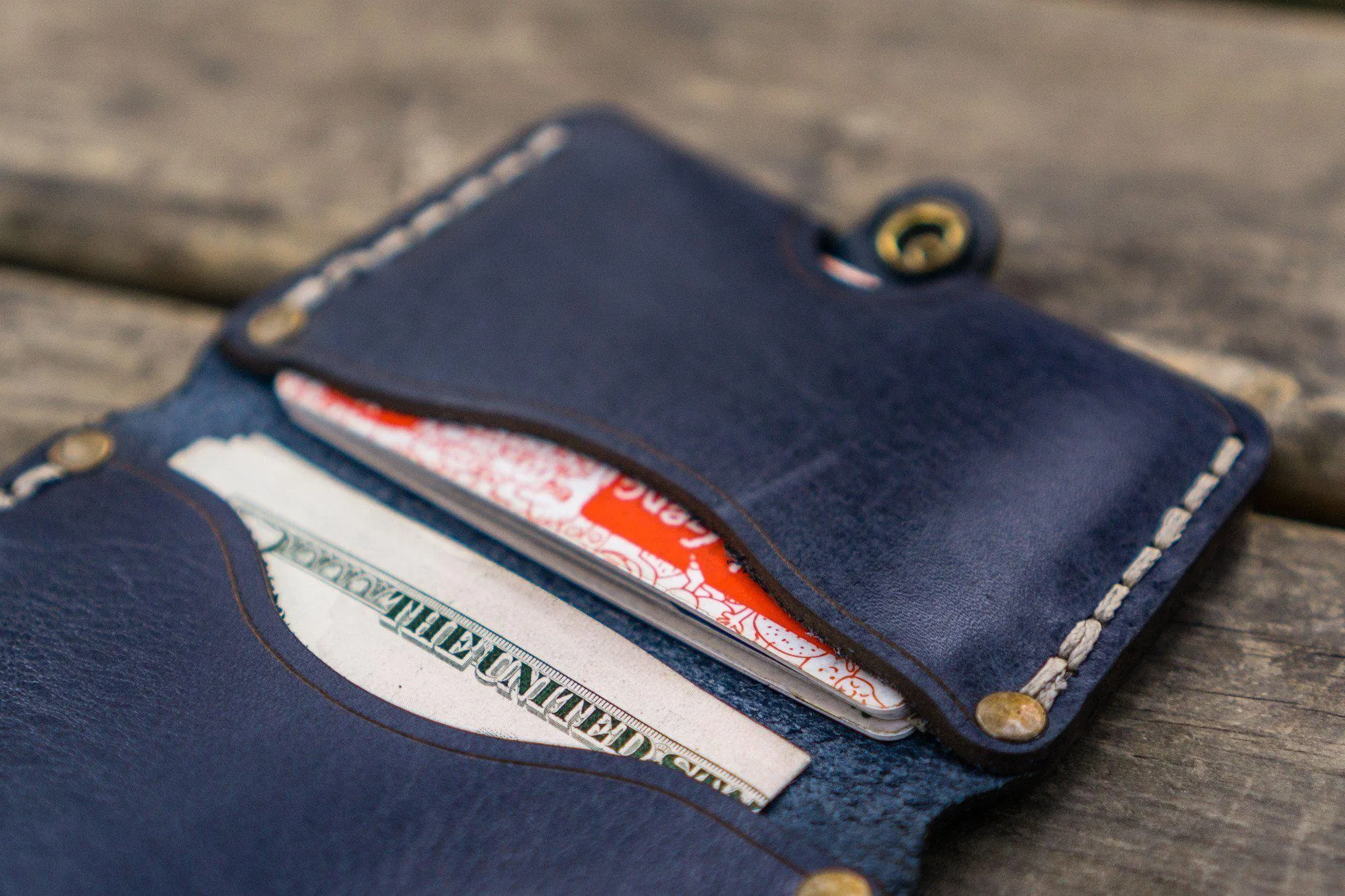 No.38 Personalized Minimalist Hanmade Leather Wallet - Navy Blue