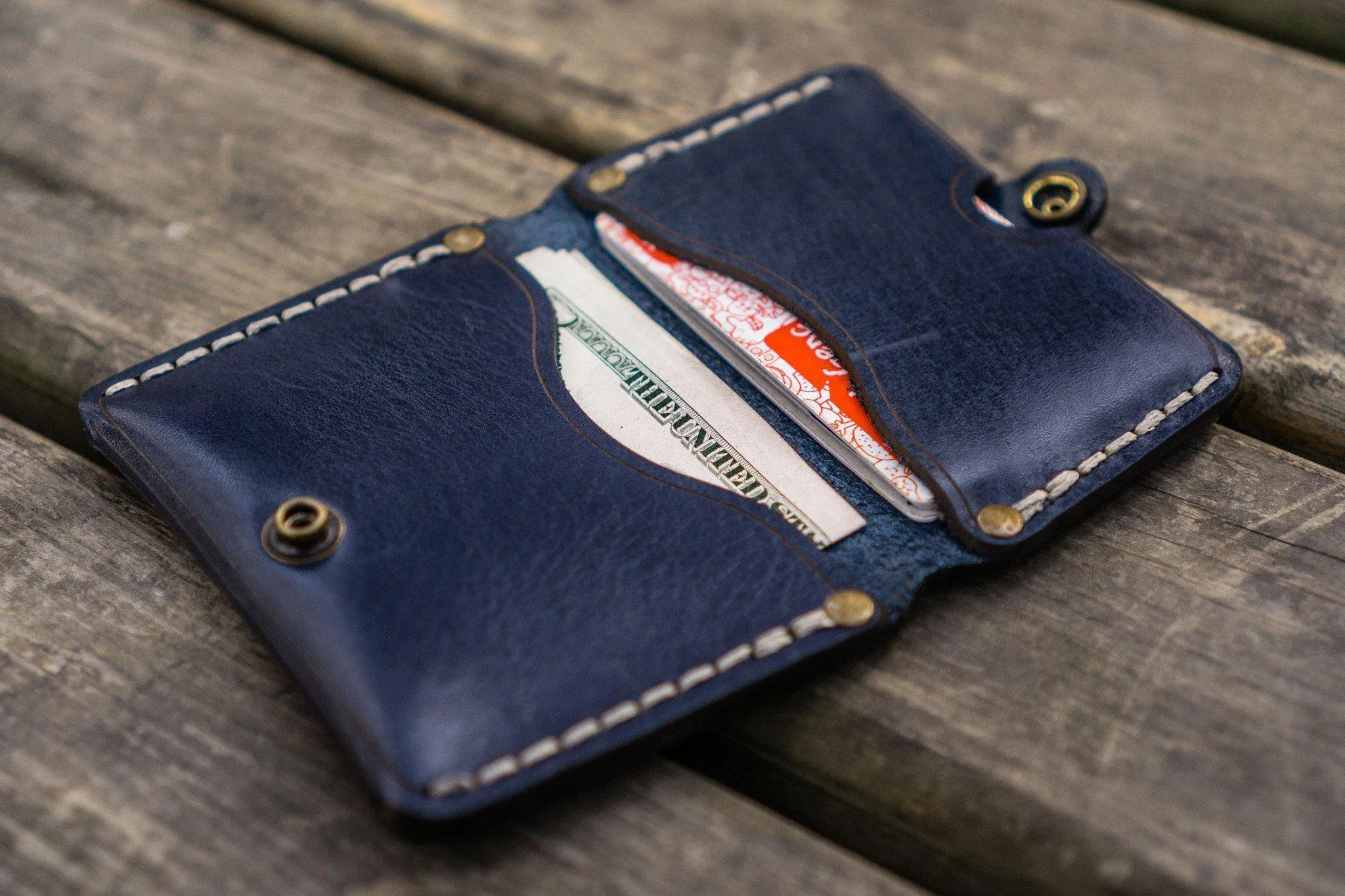 No.38 Personalized Minimalist Hanmade Leather Wallet - Navy Blue