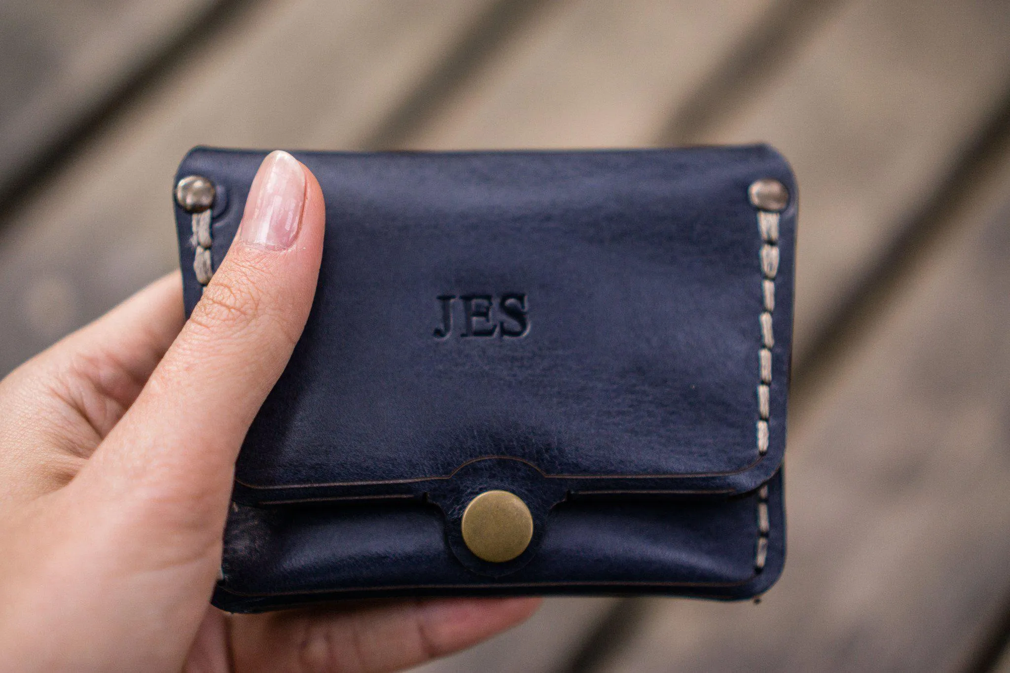 No.38 Personalized Minimalist Hanmade Leather Wallet - Navy Blue