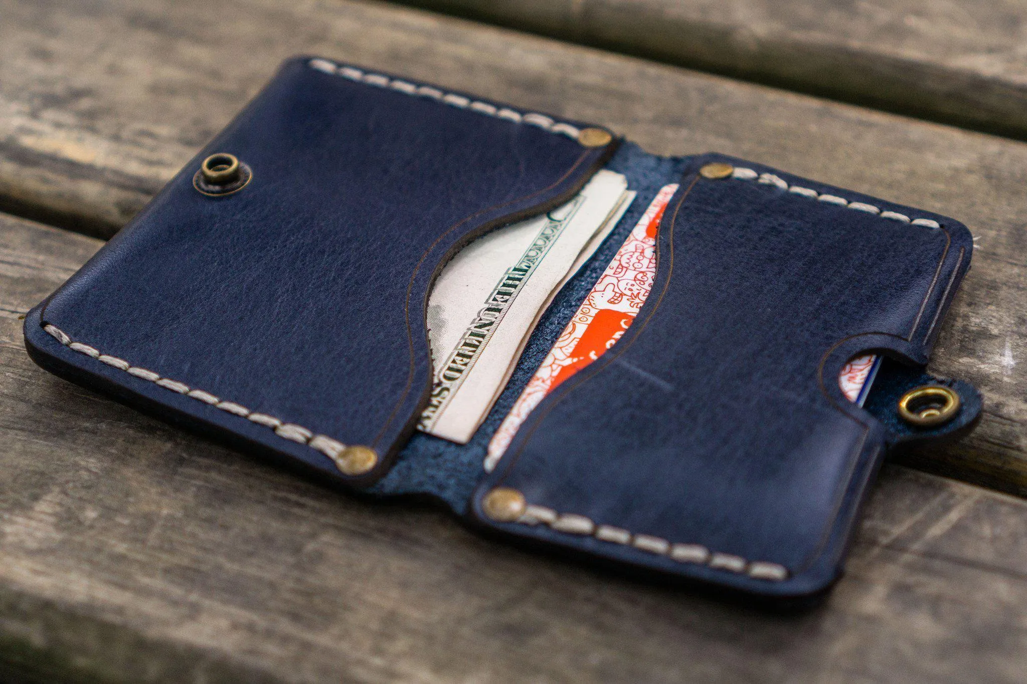 No.38 Personalized Minimalist Hanmade Leather Wallet - Navy Blue