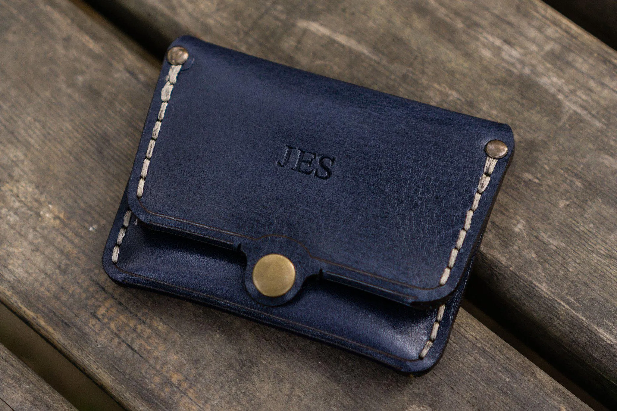 No.38 Personalized Minimalist Hanmade Leather Wallet - Navy Blue