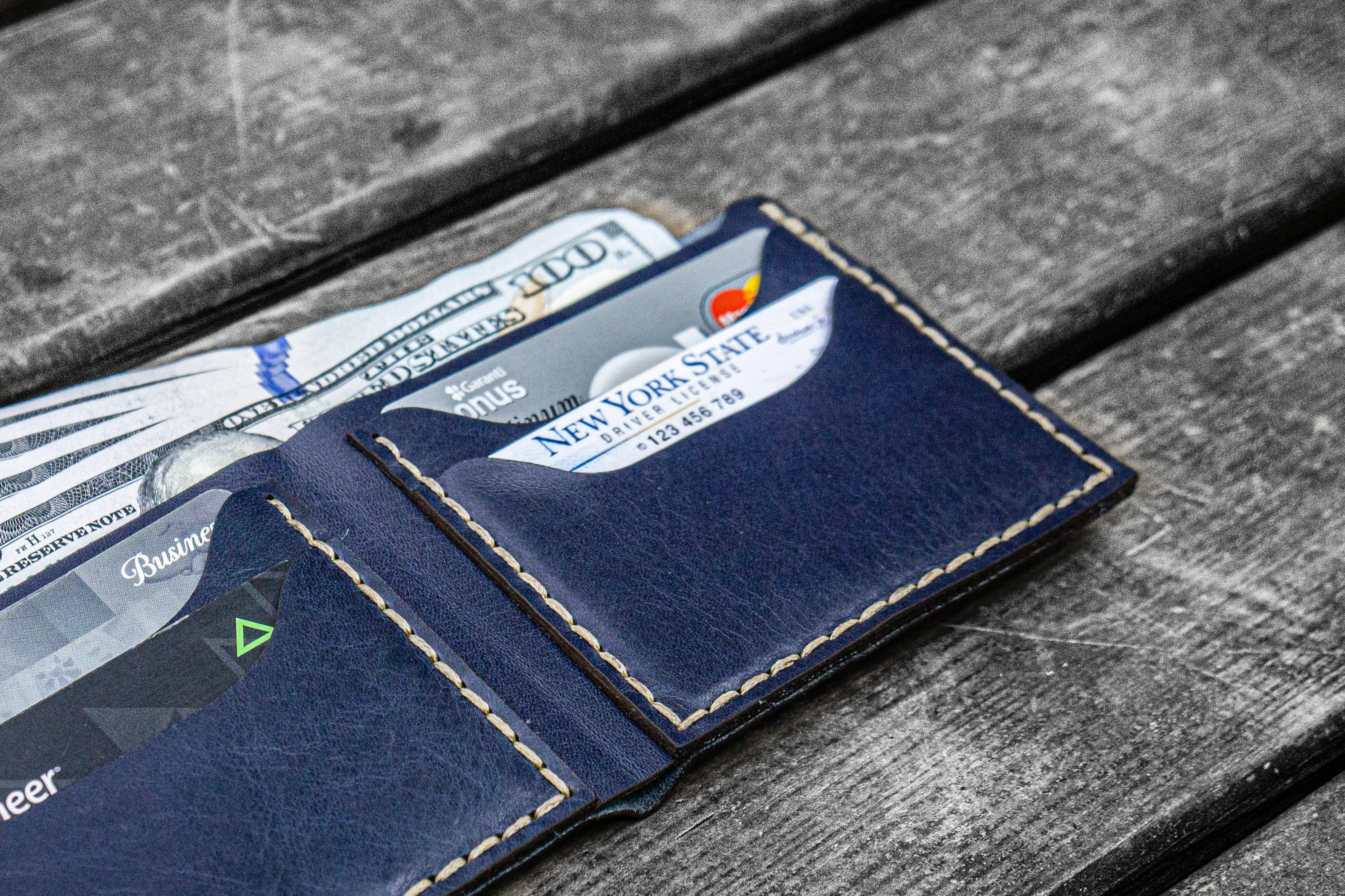 No.48 Personalized Handmade Leather Wallet - Navy Blue