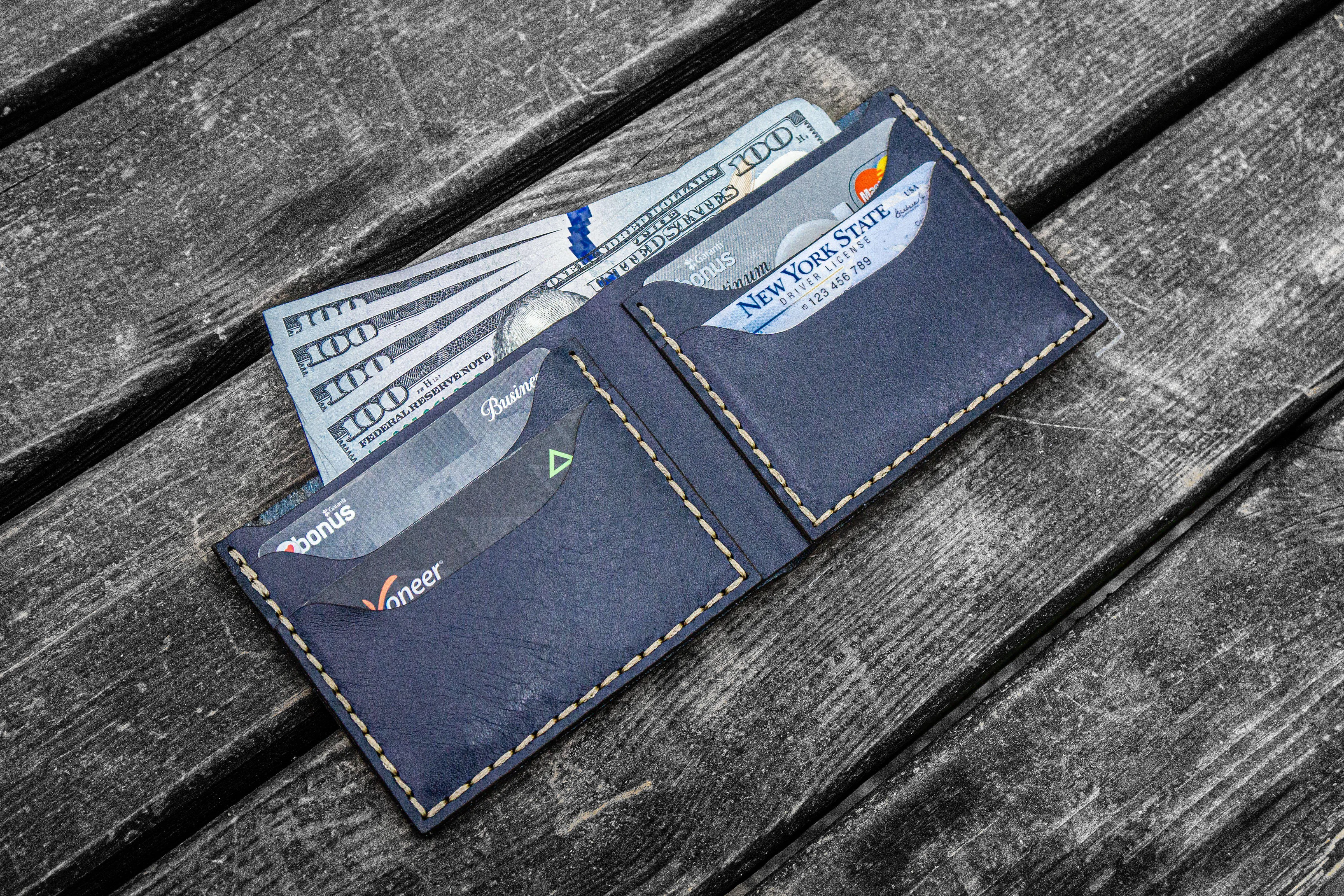 No.48 Personalized Handmade Leather Wallet - Navy Blue