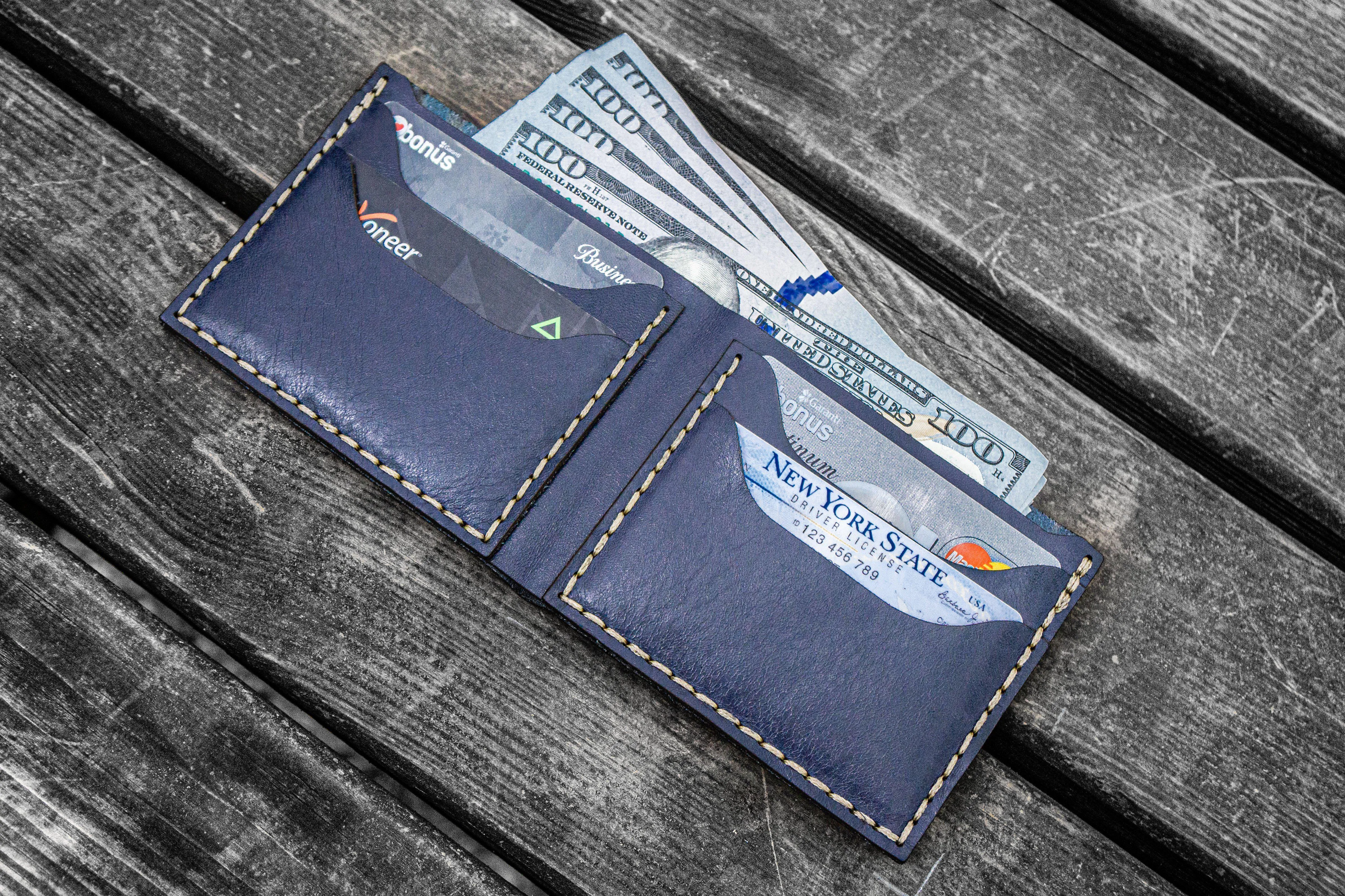 No.48 Personalized Handmade Leather Wallet - Navy Blue