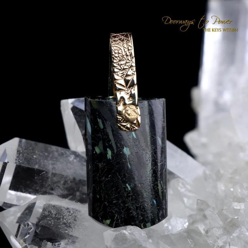 Nuummite Light Language Crystal Pendant ™ 14k Gold