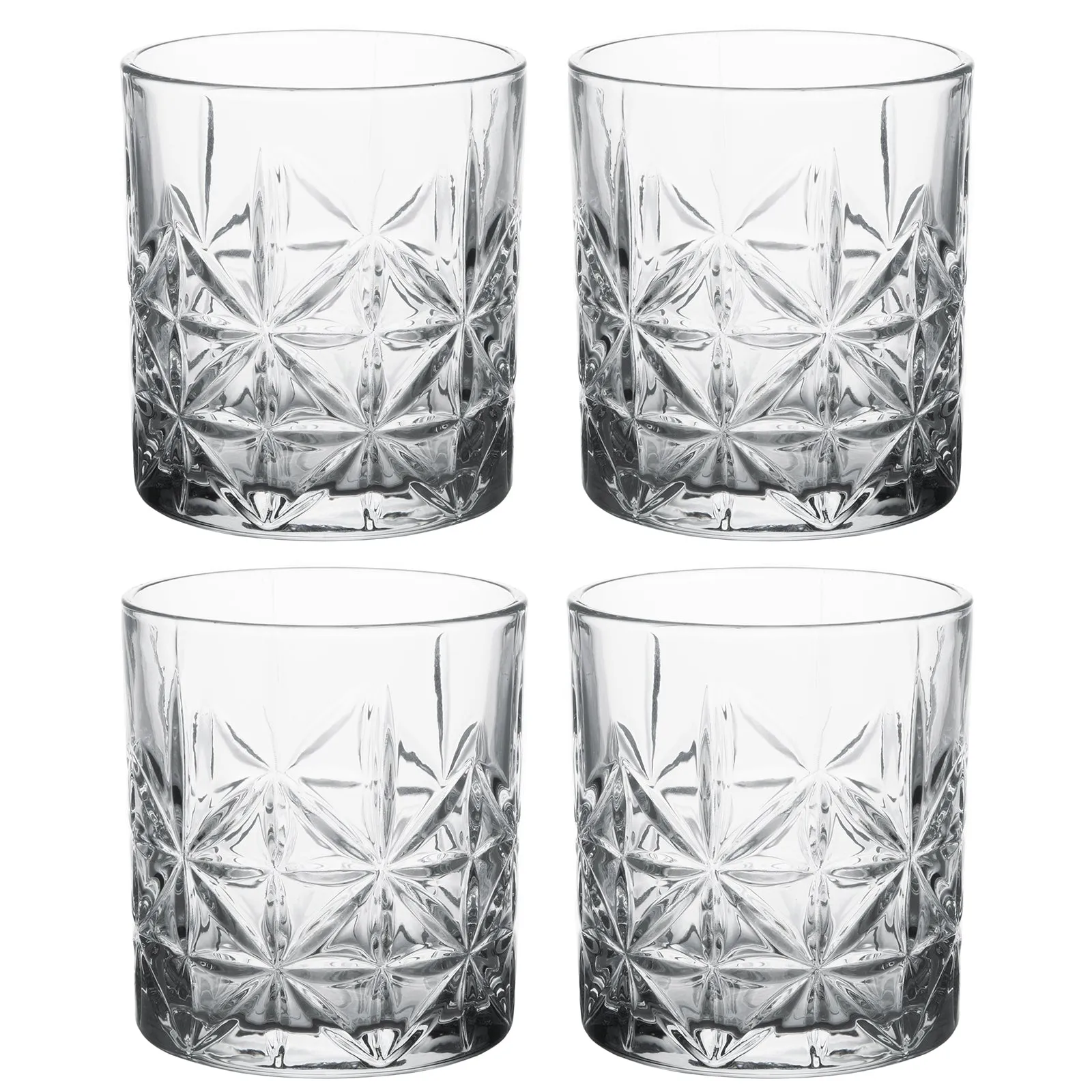 Old Fashioned Whiskey Scotch Bourbon Drinking Glasses, Crystal Cut Design with Air Bubble & Heavy Base, Set of 4, 11 Oz